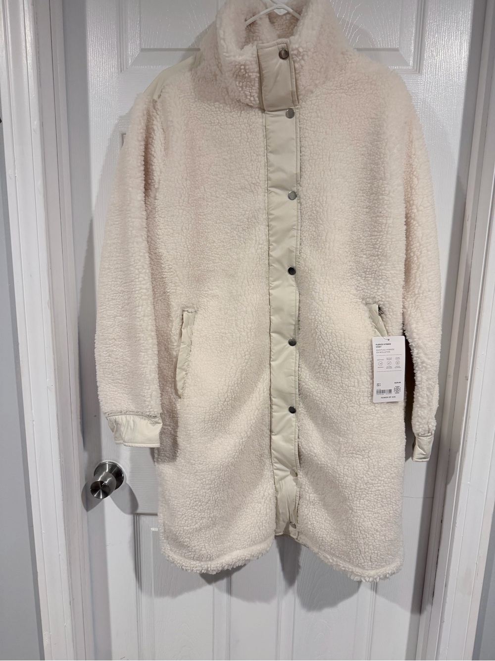 Athleta Cream Sherpa Snap-Front Coat